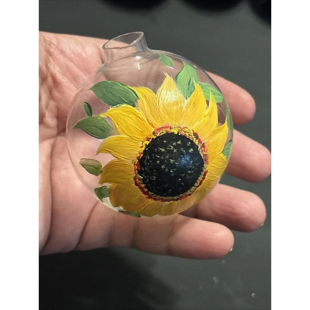Lot of 5 Hand Painted Glass Sunflower Christmas Ornaments Thanksgiving Holidays